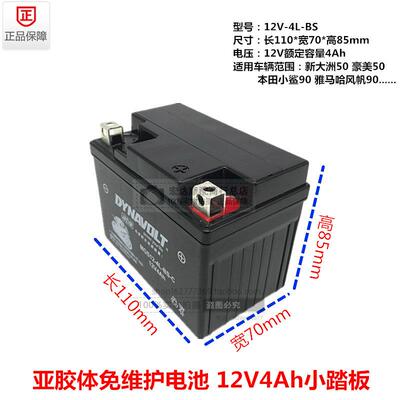 潇洒木兰50CC 踏板90电瓶YB4L-B(12V4a) 摩托车蓄电池12N4-3B电池