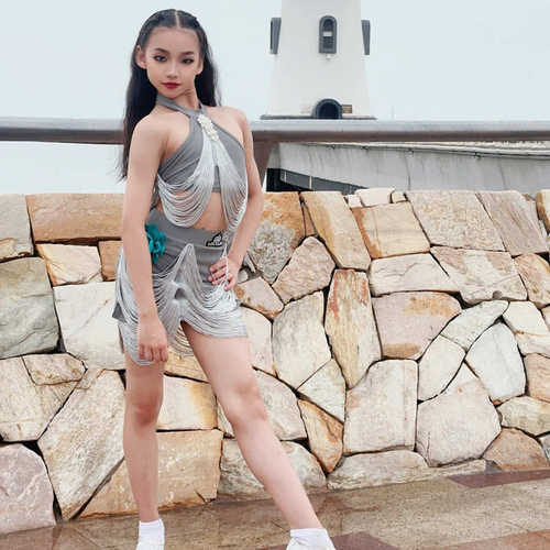 舞蹈红功服网女童表演训练儿童套装洛少儿夏季拉丁练习利塔高端练