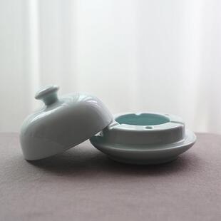 山墨水一间 烟LAY灰带盖子景德缸镇影青瓷简搁约实用池砚台能笔舔
