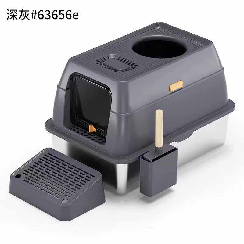 大号溅猫砂封闭式溅猫防超外猫盆盆不锈钢砂易清洗砂防砂盆防漏