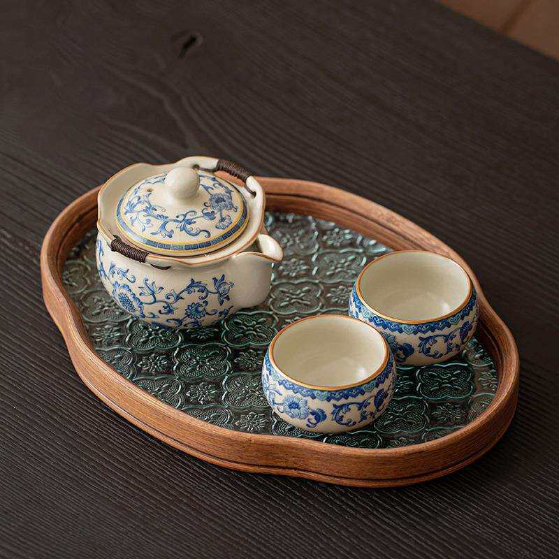 青花汝窑茶壶茶杯茶具套装家用功夫轻奢高档一人饮陶瓷泡茶小套