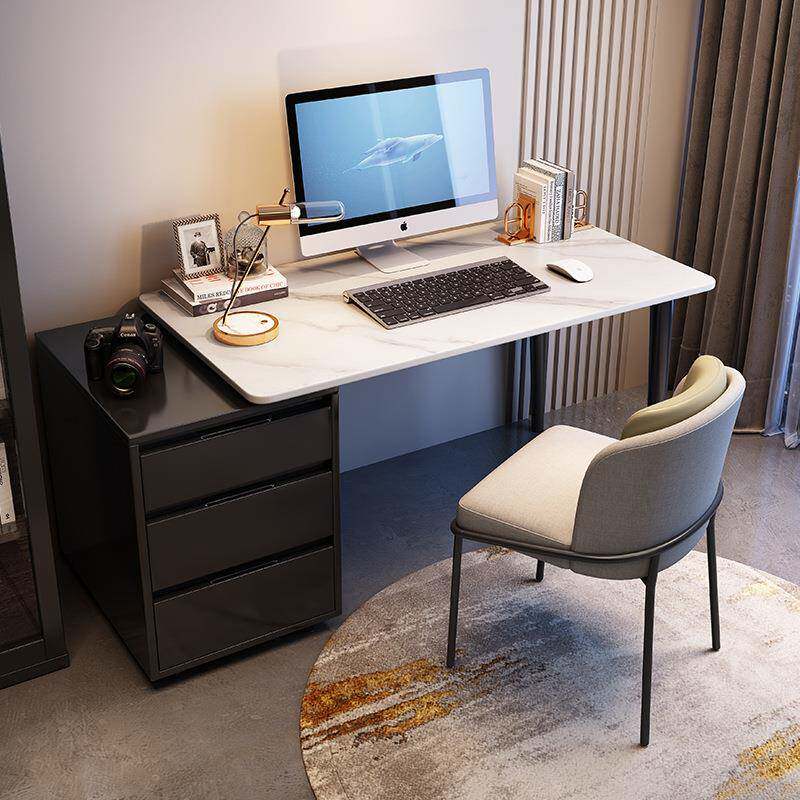 岩板轻奢书桌现代简约台式电脑桌办公一体桌卧室双人笔记本写字台