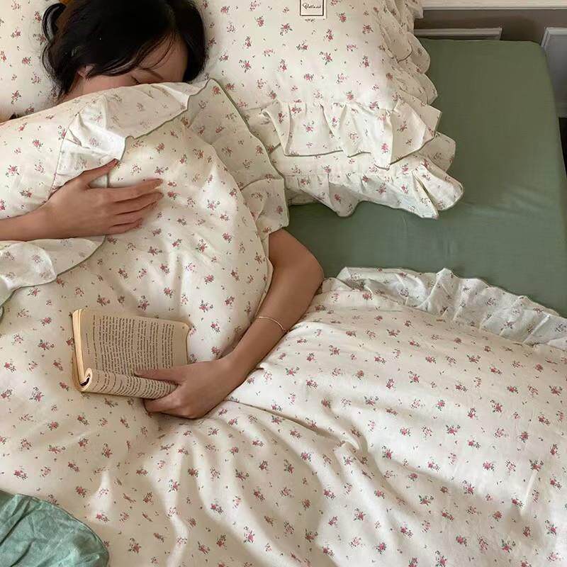 小清新居家婴儿级双层纱小碎花床上四件套全棉纯棉文艺1.5m米被套