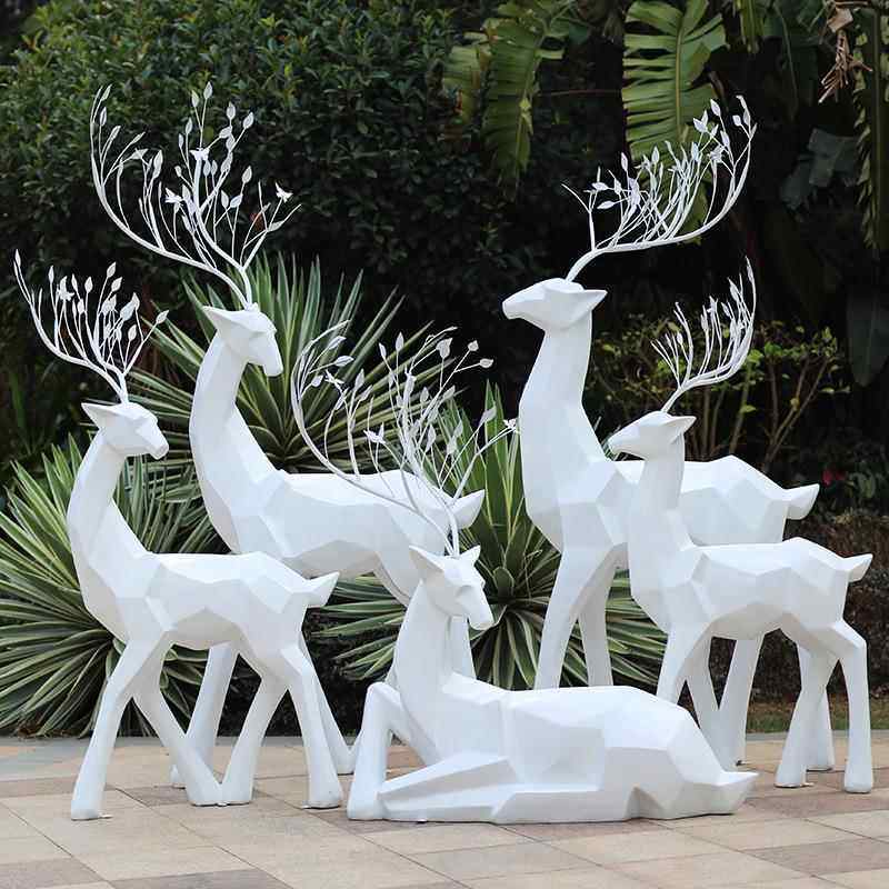 几何块抽雕象梅花鹿摆户外玻璃钢面园林景件观装饰小品花RBD园塑