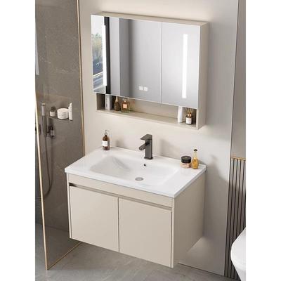 家用奶油风挂墙式太空铝洗手盆柜组合卫生间洗脸盆陶瓷一体洗漱台