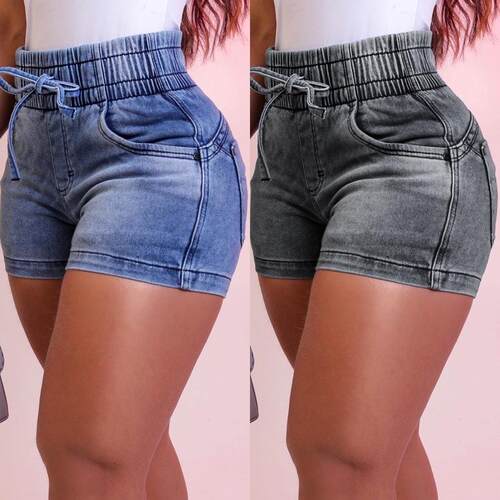 Skinny denim shorts for women, high waisted, elastic