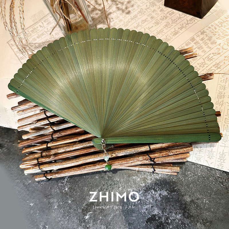 芷墨创意素雅全竹折扇工艺扇纯色扇子汉服古风简约时尚复古竹青绿