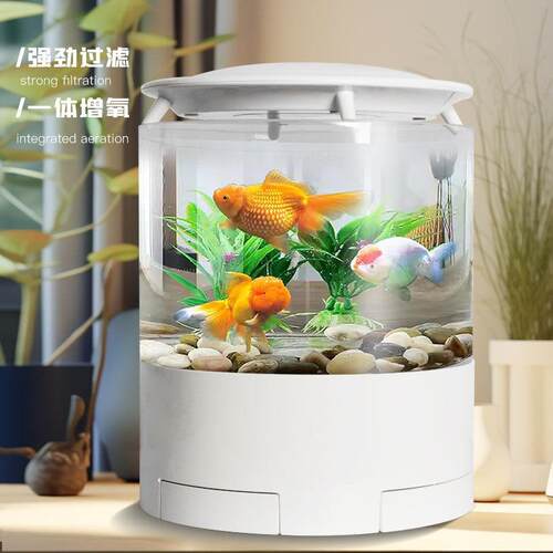 SICCE圆柱鱼缸水族箱免换水懒人鱼缸桌面金鱼缸带灯过滤水泵