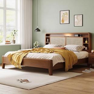 1卧.5米儿童单人抽屉 .8m简约双人床室带夜灯式 实床木编藤YF A058