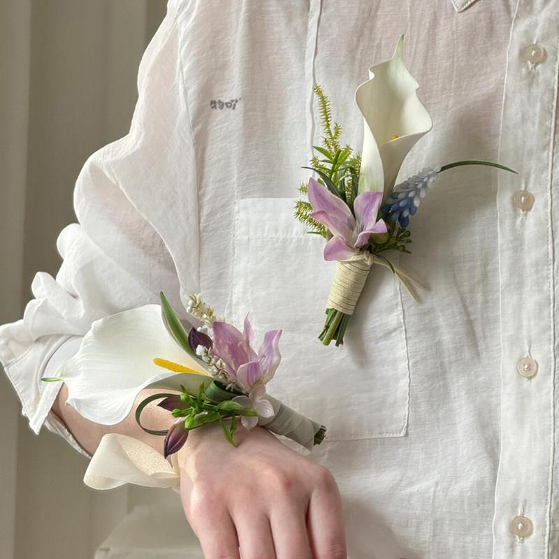 小众马蹄莲结婚胸花婚礼手腕花彷真花新郎新娘伴娘订婚礼物成品