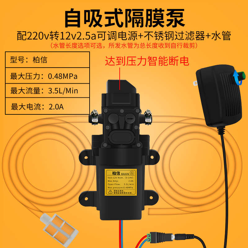 直流微型水泵 12v自吸泵隔膜高压洗车增压专用220V抽小水泵自吸式