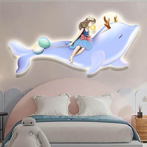 儿童房卧床头装饰孩挂画公主房间L画EDESU氛围灯画海豚少室年女壁