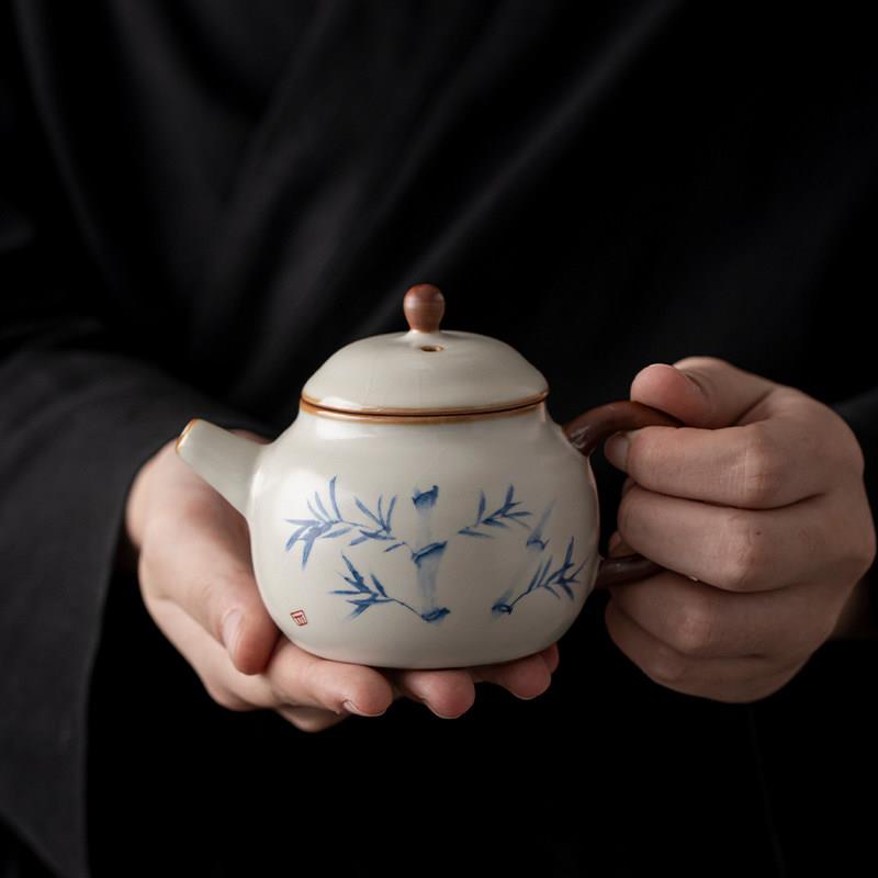 米黄汝窑小茶壶单壶冰裂纹开片高端泡茶器德钟壶家用陶瓷功夫茶具