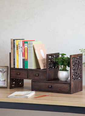 BK9K复古实木桌面置物架办公桌书桌桌上小书架飘窗架子中式书