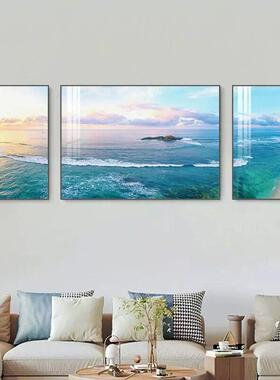 客厅装饰画北欧海岸沙发背景挂画现代简约海景三联画大气画