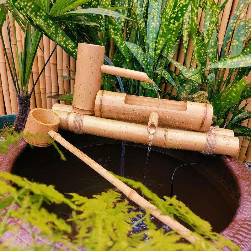 竹流水勺摆水循环鱼缸置物架养鱼过石滤增氧头槽竹件水AVA水瓢造
