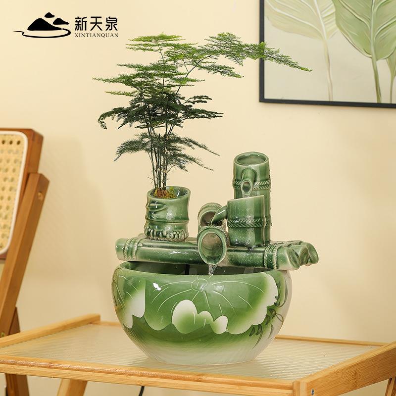 KIY家居用鱼缸陶瓷流水件水循环小型家客厅电柜视桌面装饰喷泉加
