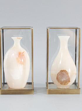 中式创意天然云石花瓶装饰摆件客厅电视柜玄关书柜博古架酒柜摆件