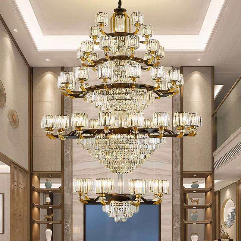 新中式别墅挑空客厅水晶大吊灯复式楼大厅跃层自建房楼中楼新款灯