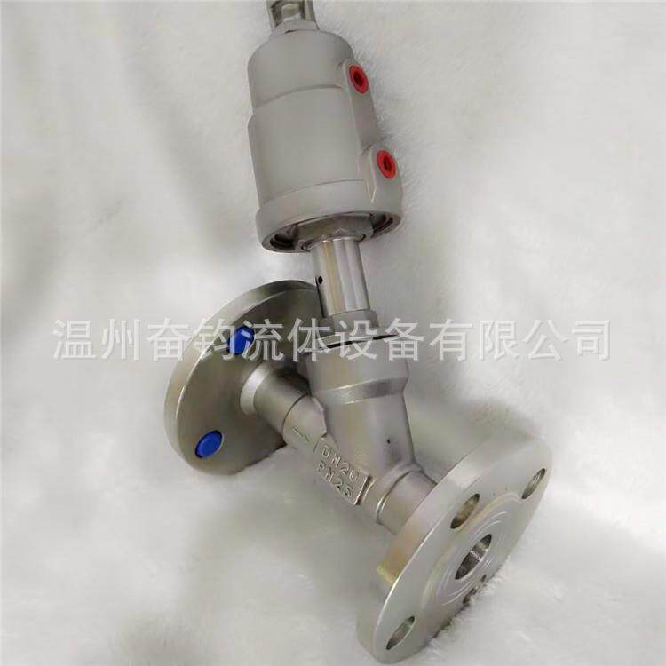 奋钧管件304不锈钢Y型法兰气动角座阀蒸汽截止阀快装卡箍