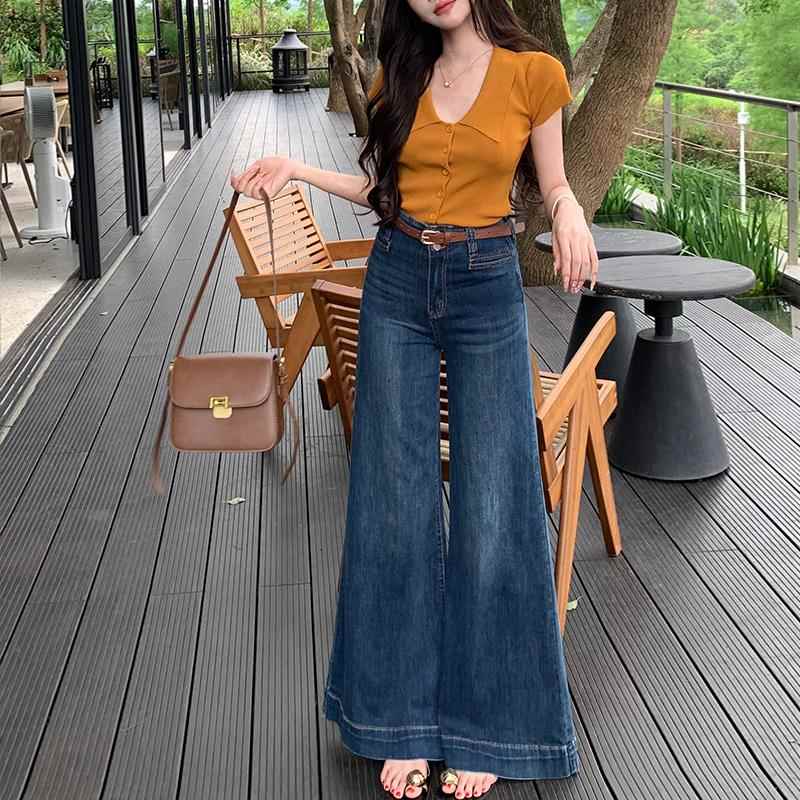 李李服饰港味超阔腿牛仔裤女2025夏季高腰不贴腿显瘦显腿长拖地裤