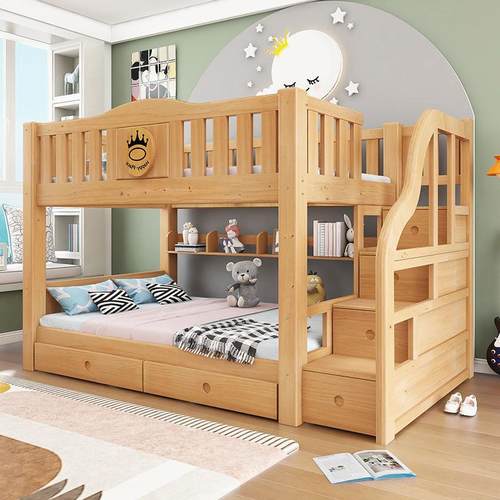 实木子母上下床童床双儿高层低床双人上铺床成下人二层宿舍见详情