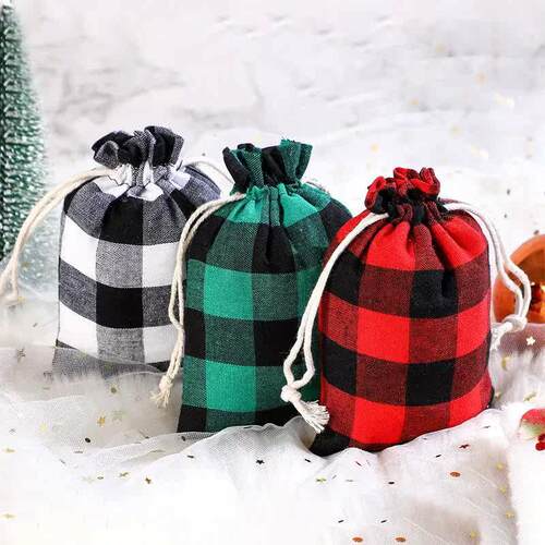 5/10Pcs Christmas Gift Bags Cotton Drawstring Bag Christmas