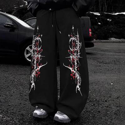 Men's Casual Sporty Long Pants, Samurai Sword Pattern Print