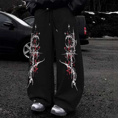 Men's Casual Sporty Long Pants, Samurai Sword Pattern Print