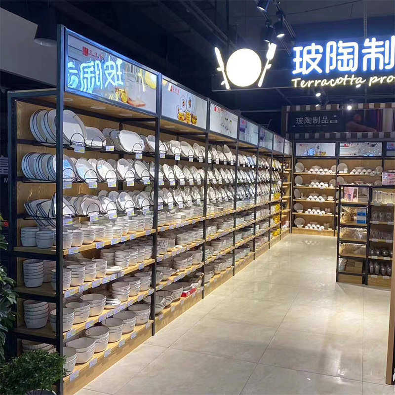 便利店超市货架单双面中岛组合文具店展示架四柱钢木货架批发零售