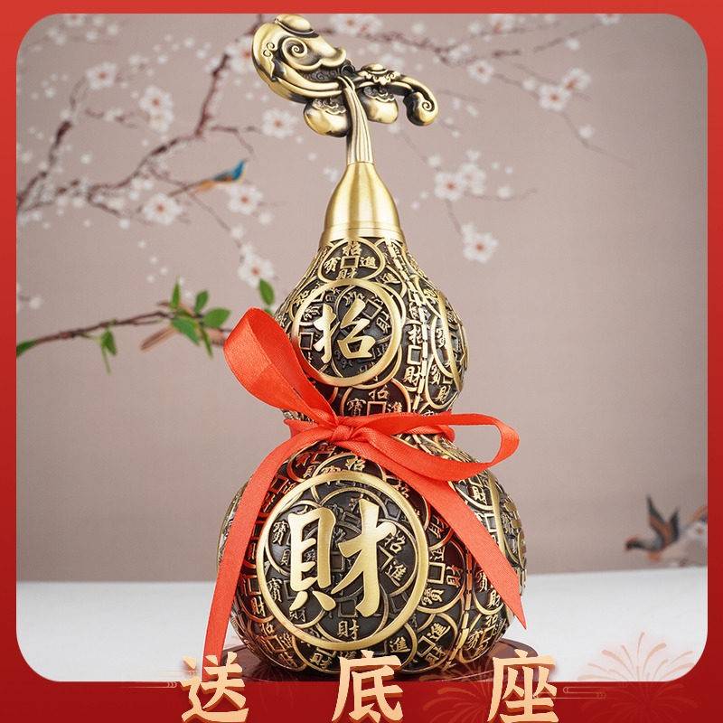 铜葫芦摆件纯铜镇安宅客厅招财黄铜开 口铜葫芦开 盖空心挂件铜胡