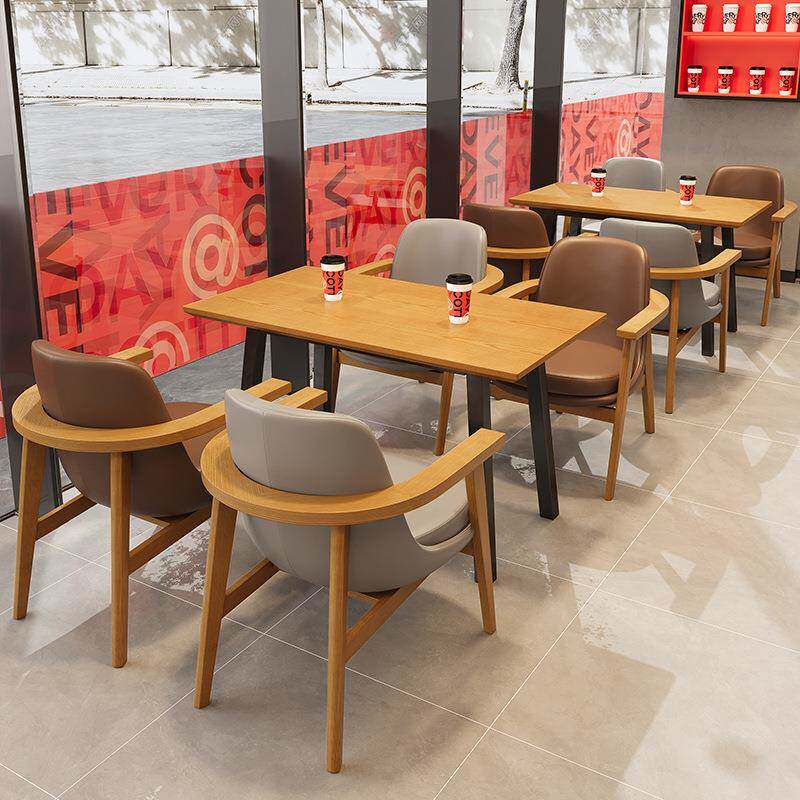 咖啡馆实木靠背椅子餐厅奶茶店休闲沙发桌椅组合客户休息区商用