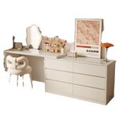 梳妆台卧室简约现代床头柜化妆台收纳柜一体奶油风2024新款 化妆桌