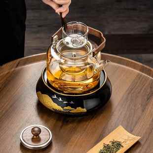 品德坊蒸煮一体热炉玻璃蒸茶壶提梁耐烧祥润蒸煮水壶式 煮茶器日电