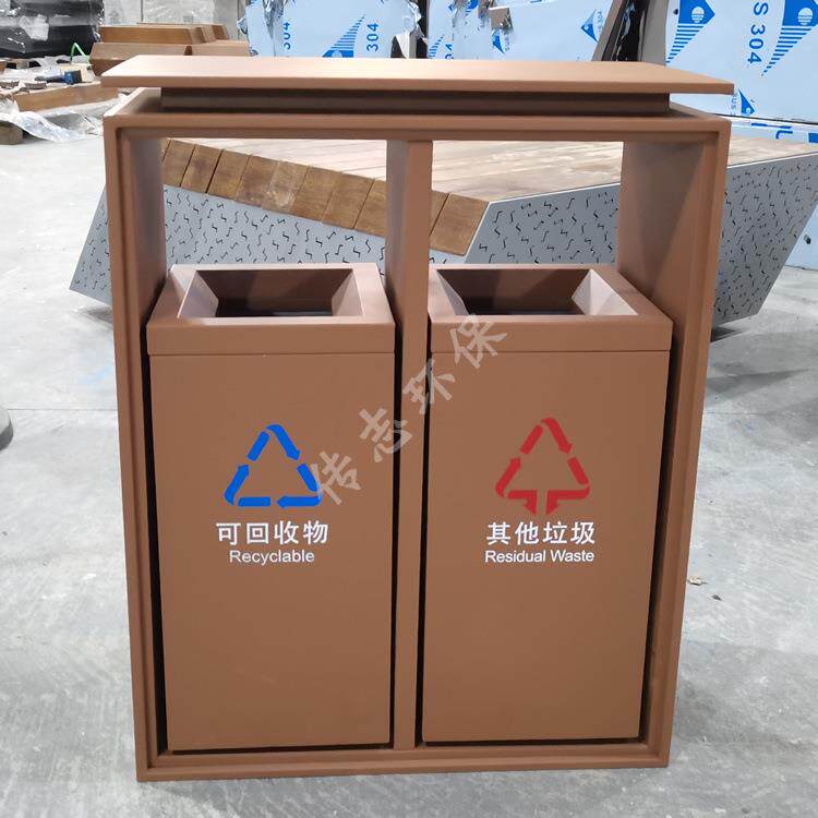 室内购物商场商用公共区域环卫方形两连体不锈钢分类垃圾桶果皮箱