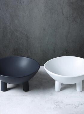现代YFR简摆约北欧极简瓷黑陶三脚圆形果盘托盘件家居样板间装饰