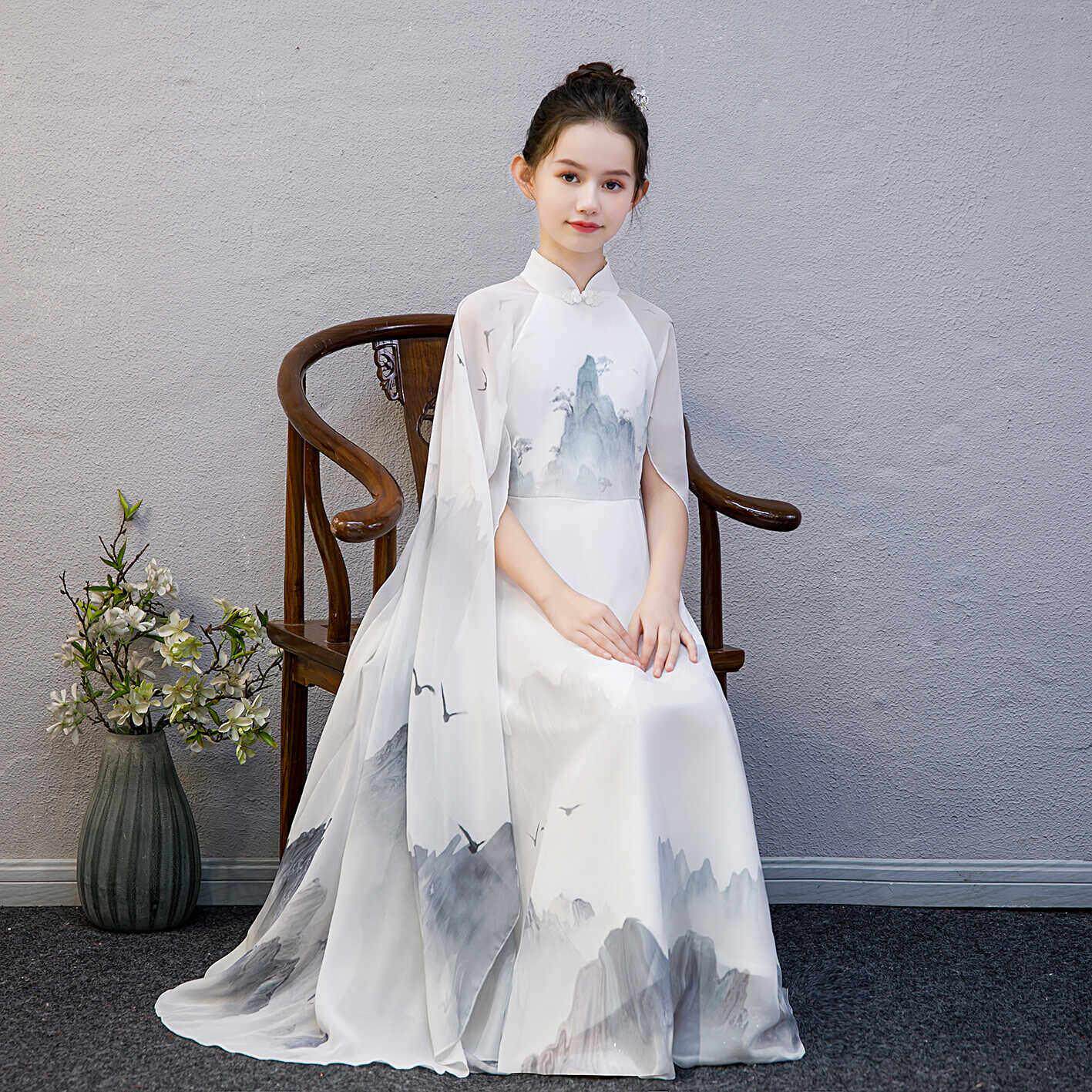 古筝演出服女童大童小女孩汉服中国风专业比赛表演服儿童礼服