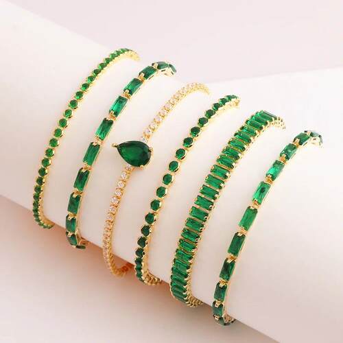 Green Shiny Charm CZ Tennis Bracelet for Women Crystal Zirco