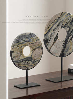 新中式轻奢高级感大理石平安扣摆件办公室样板间酒店展厅玄关装饰