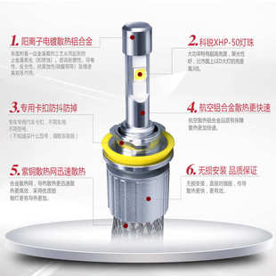 汽车led大灯4300k带透镜P50科瑞灯珠 铝带散热超亮H4H7H11 编织带