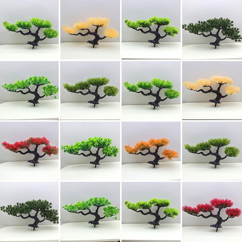 彷真迎客松树盆景室内桌面摆设假花植物小盆栽客厅绿植装饰品摆件