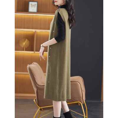 韩版中长款宽松马甲女v领针织连衣裙过膝无袖毛衣坎肩秋冬背心裙
