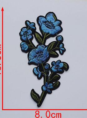 百搭蓝色玫瑰花朵刺绣布贴衣服裤子牛仔旗袍装饰修补破洞T恤补丁