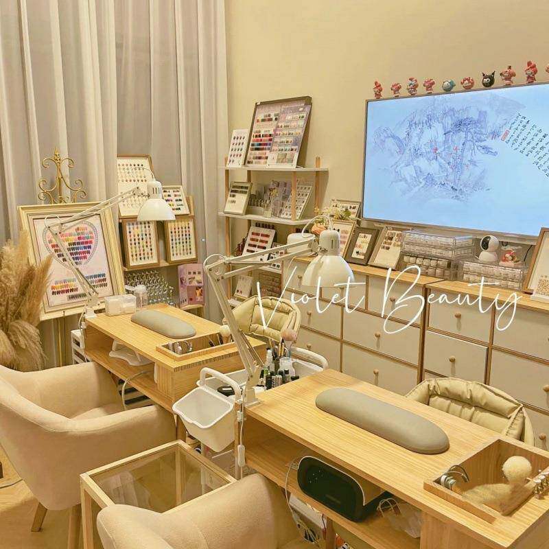 实木美甲桌网红日式美甲店桌子小型一人内嵌美甲桌椅套装美甲桌台