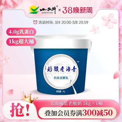 小西牛青海原味老酸奶益生菌4.0g蛋白桶装酸奶 1kg*1桶 新鲜日期