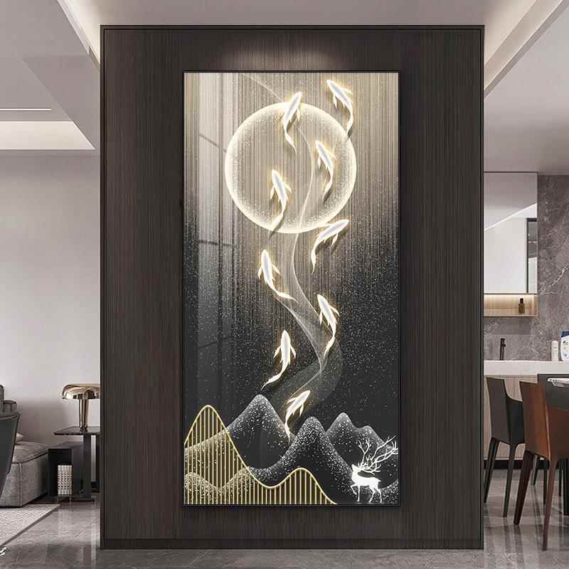 鱼饰图玄关装画竖现版代简约入户画走廊过道挂寓SF812666意好轻奢