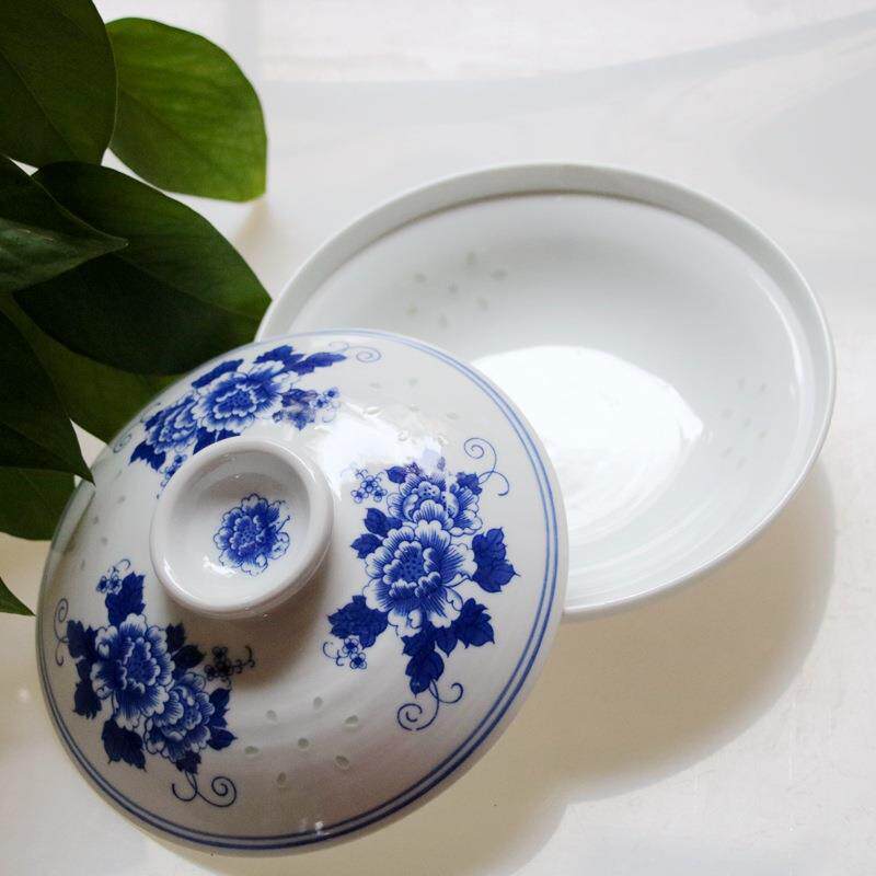 秋冬餐具陶套装中瓷釉式青花珑玲圆形和合器下彩带盖碗HDL四菜一