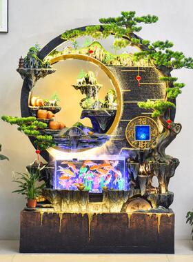 景式大型假山水喷泉玄关水墙流屏风客厅庭院景观装中饰品ali-7451