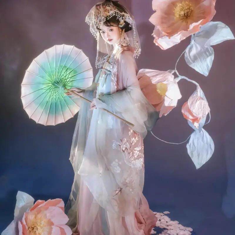 汉服女春樱原创唐制齐胸儒裙日常刺绣大袖超仙汉元素女套装春秋款