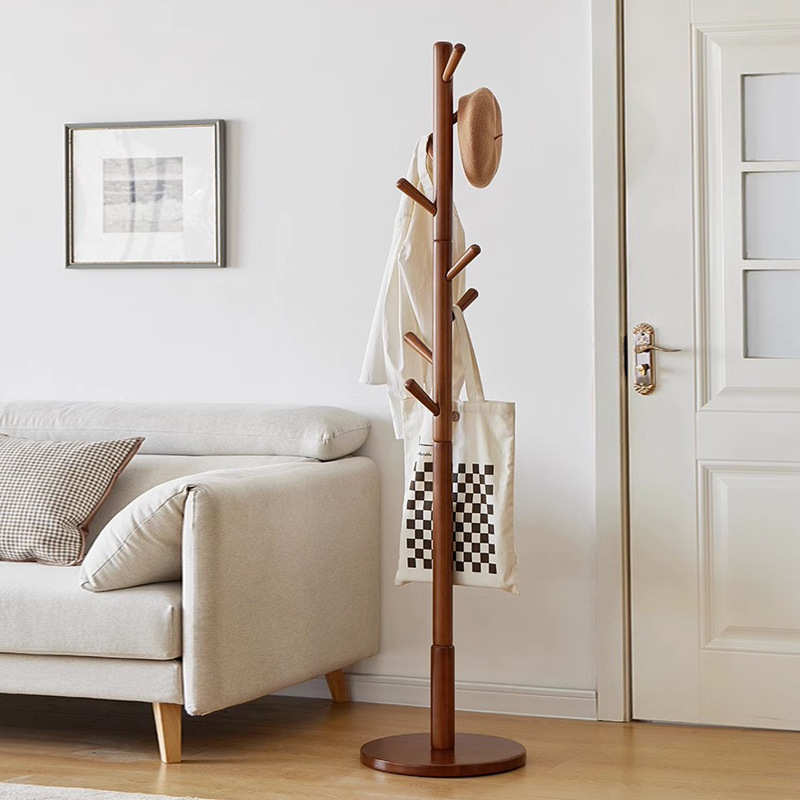 实木立式衣帽架落地卧室房间挂衣架简易单杆衣架家用衣服架子简约